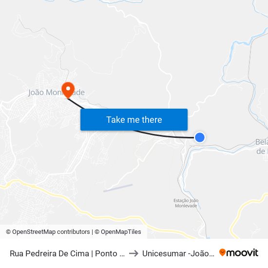 Rua Pedreira De Cima | Ponto Final Do Pedreira to Unicesumar -João Monlevade map
