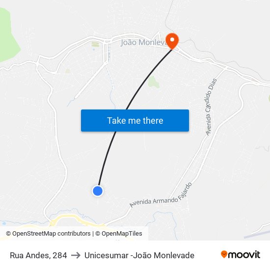 Rua Andes, 284 to Unicesumar -João Monlevade map