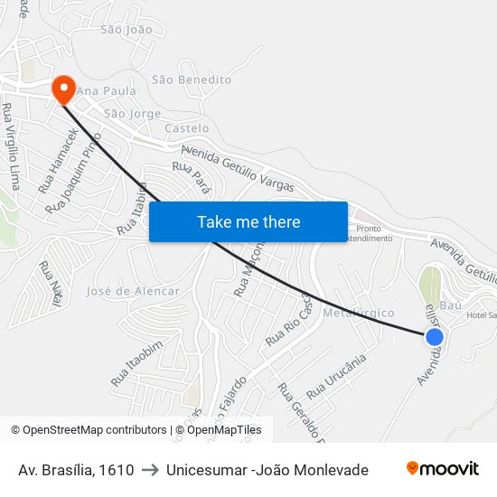 Av. Brasília, 1610 to Unicesumar -João Monlevade map