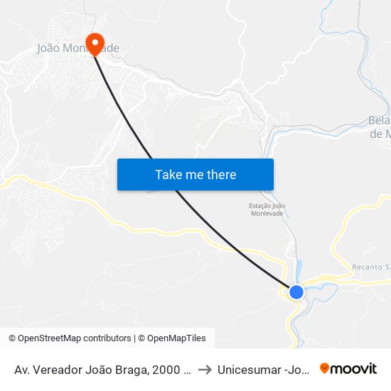 Av. Vereador João Braga, 2000 | Chácara Dos Arcanjos to Unicesumar -João Monlevade map