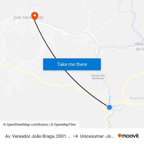 Av. Vereador João Braga, 2001 | Chácara Dos Arcanjos to Unicesumar -João Monlevade map