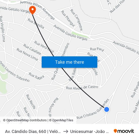 Av. Cândido Dias, 660 | Velório Municipal to Unicesumar -João Monlevade map