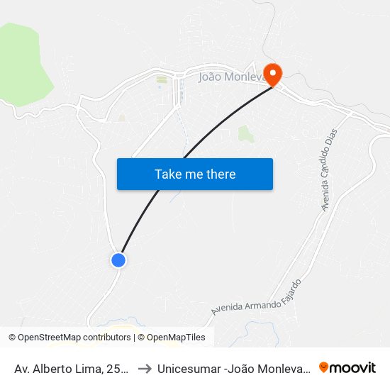 Av. Alberto Lima, 2500 to Unicesumar -João Monlevade map