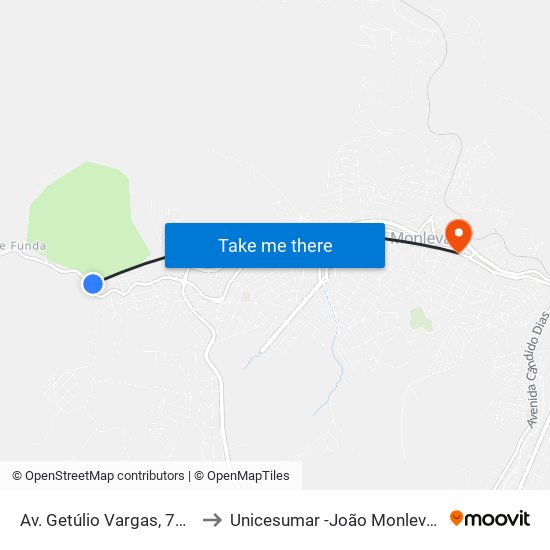 Av. Getúlio Vargas, 7961 to Unicesumar -João Monlevade map