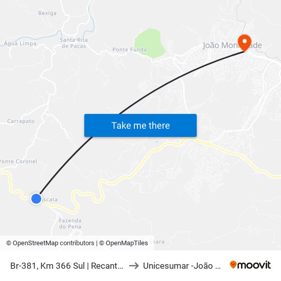 Br-381, Km 366 Sul | Recanto Da Cascata to Unicesumar -João Monlevade map