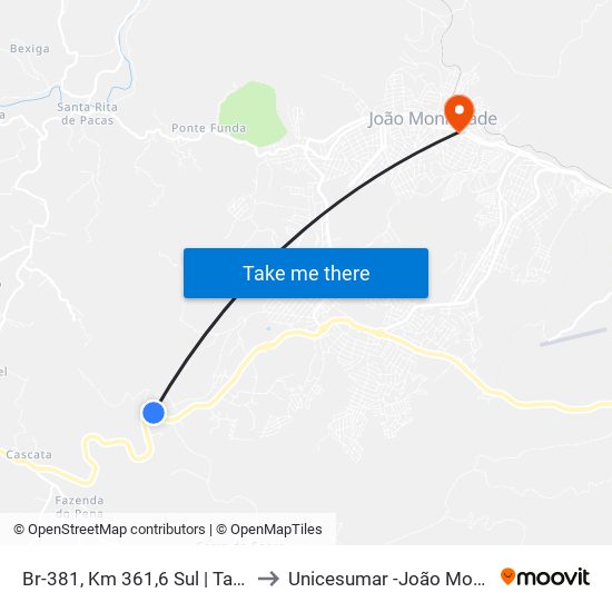 Br-381, Km 361,6 Sul | Tanquinho to Unicesumar -João Monlevade map