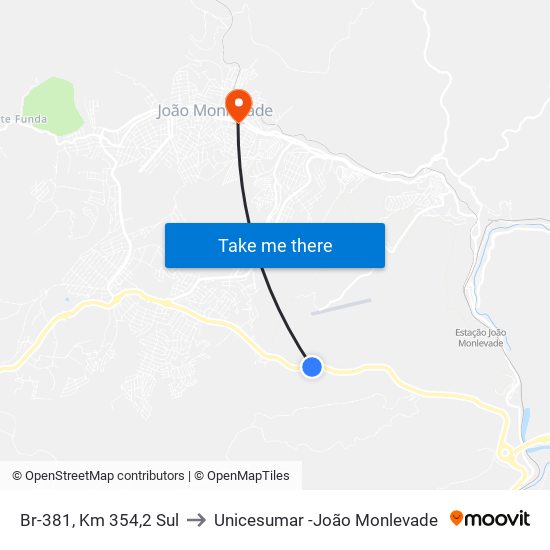 Br-381, Km 354,2 Sul to Unicesumar -João Monlevade map