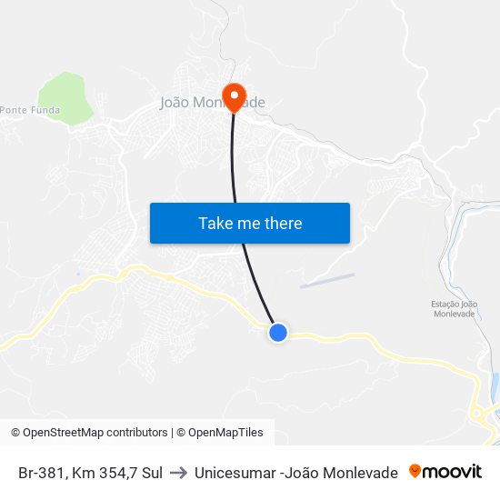 Br-381, Km 354,7 Sul to Unicesumar -João Monlevade map