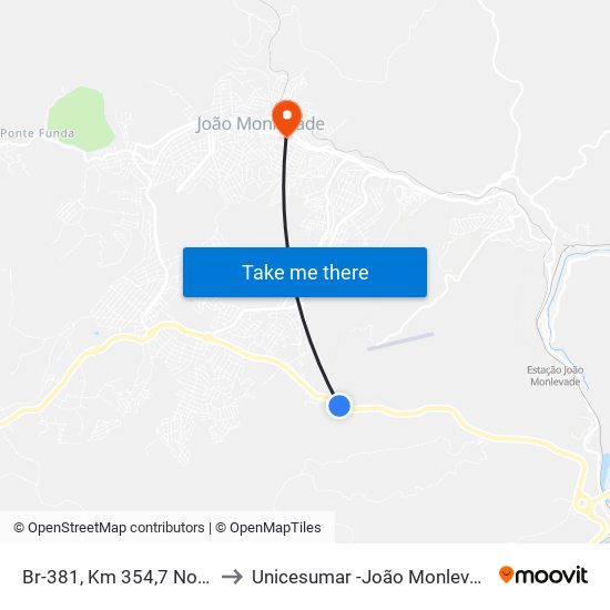 Br-381, Km 354,7 Norte to Unicesumar -João Monlevade map