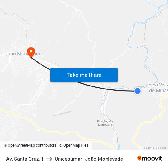 Av. Santa Cruz, 1 to Unicesumar -João Monlevade map