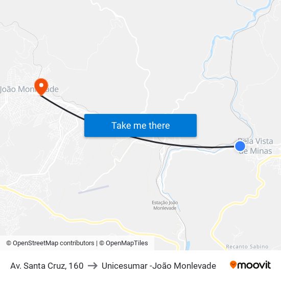 Av. Santa Cruz, 160 to Unicesumar -João Monlevade map