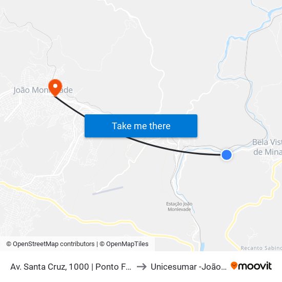 Av. Santa Cruz, 1000 | Ponto Final Do Santa Cruz to Unicesumar -João Monlevade map