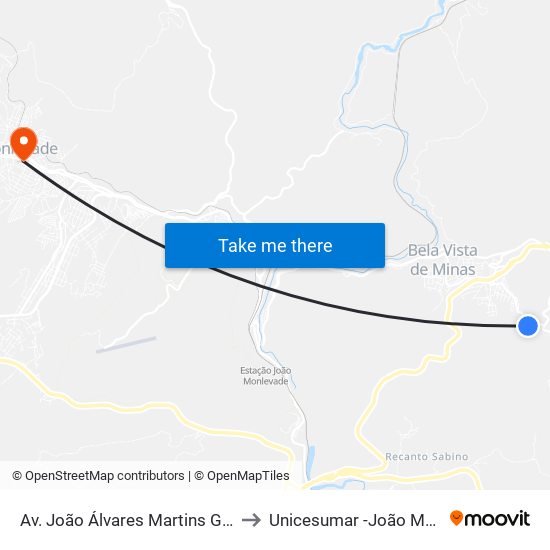 Av. João Álvares Martins Guerra, 661 to Unicesumar -João Monlevade map