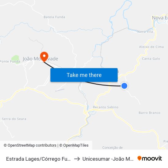 Estrada Lages/Córrego Fundo, Norte to Unicesumar -João Monlevade map
