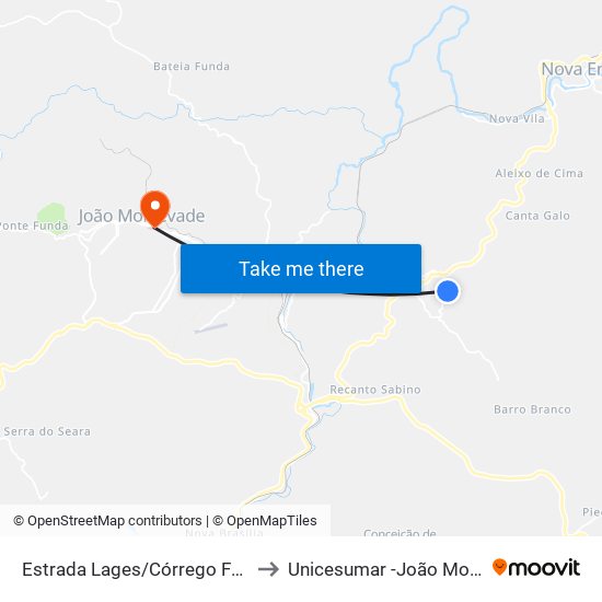 Estrada Lages/Córrego Fundo, Sul to Unicesumar -João Monlevade map