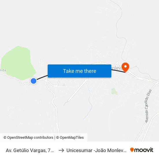 Av. Getúlio Vargas, 7548 to Unicesumar -João Monlevade map