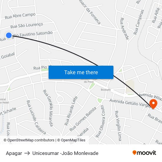 Apagar to Unicesumar -João Monlevade map