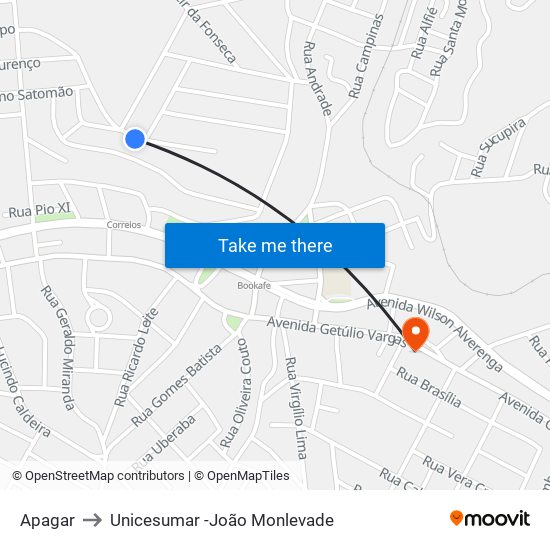 Apagar to Unicesumar -João Monlevade map