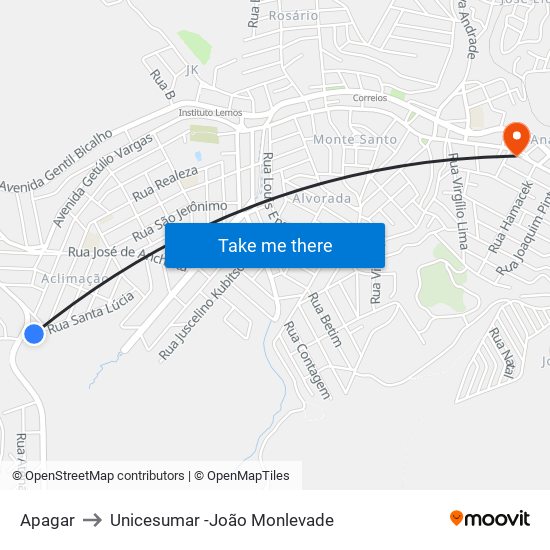 Apagar to Unicesumar -João Monlevade map