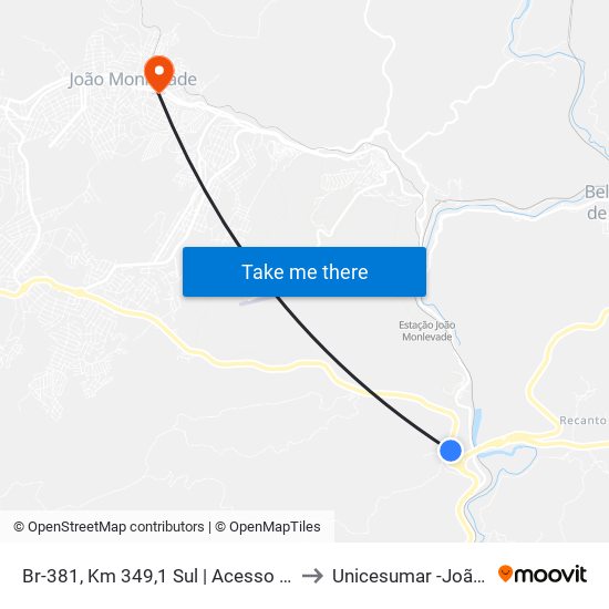 Br-381, Km 349,1 Sul | Acesso Ao Distrito Industrial to Unicesumar -João Monlevade map