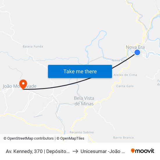 Av. Kennedy, 370 | Depósito Santa Maria to Unicesumar -João Monlevade map