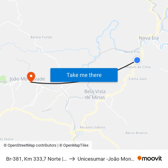Br-381, Km 333,7 Norte | Aleixo to Unicesumar -João Monlevade map
