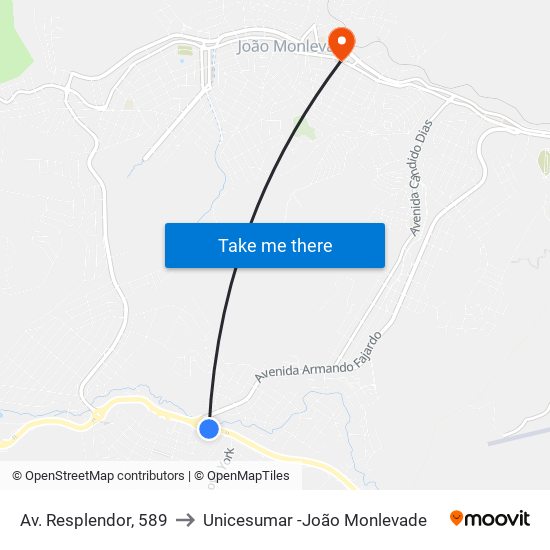 Av. Resplendor, 589 to Unicesumar -João Monlevade map