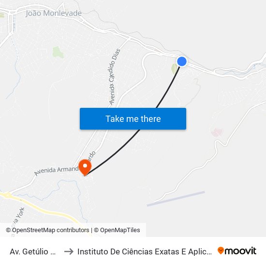 Av. Getúlio Vargas, 2131 to Instituto De Ciências Exatas E Aplicadas (Icea) - Ufop Campus Jm map