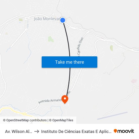 Av. Wilson Alvarenga, 610 to Instituto De Ciências Exatas E Aplicadas (Icea) - Ufop Campus Jm map