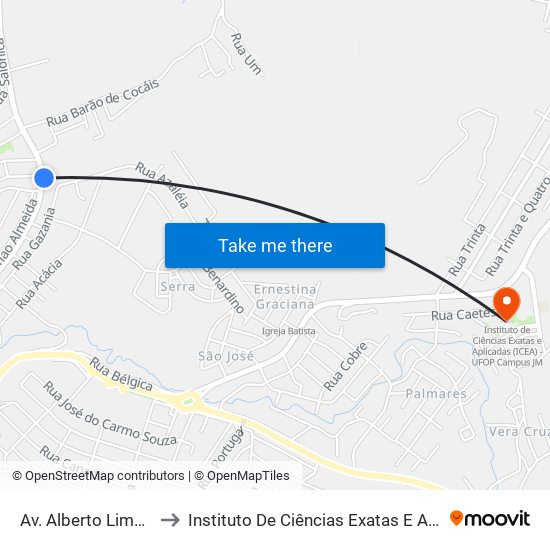 Av. Alberto Lima, 2511 | Embraterr to Instituto De Ciências Exatas E Aplicadas (Icea) - Ufop Campus Jm map