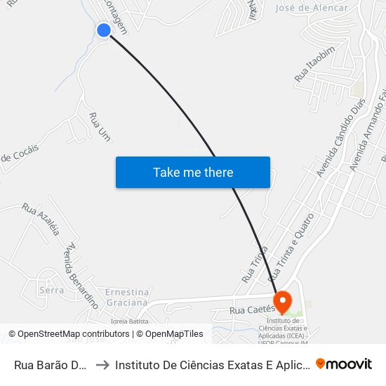 Rua Barão De Cocais, 260 to Instituto De Ciências Exatas E Aplicadas (Icea) - Ufop Campus Jm map