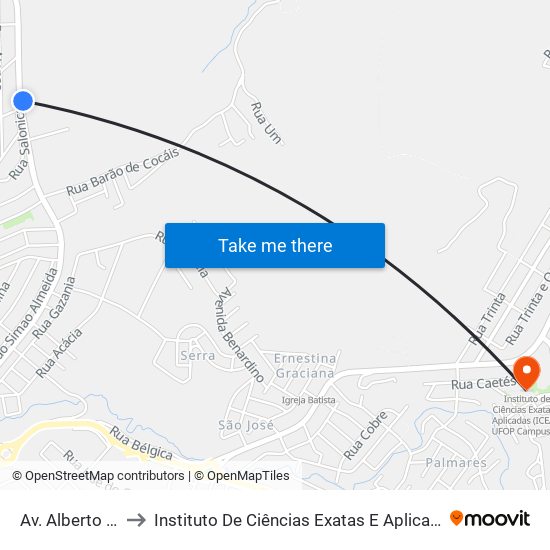 Av. Alberto Lima, 1503 to Instituto De Ciências Exatas E Aplicadas (Icea) - Ufop Campus Jm map