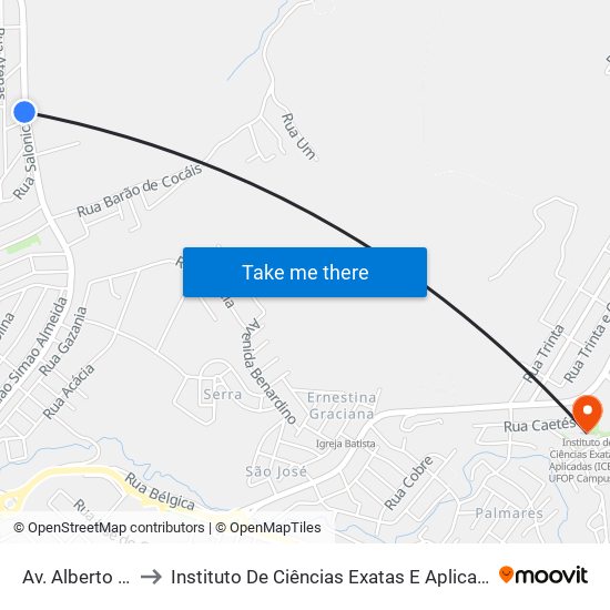 Av. Alberto Lima, 1500 to Instituto De Ciências Exatas E Aplicadas (Icea) - Ufop Campus Jm map