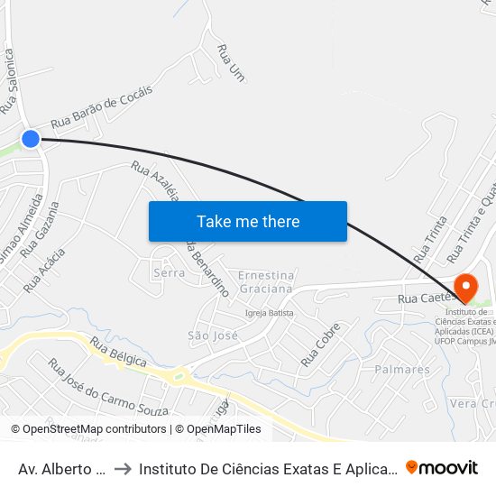 Av. Alberto Lima, 1976 to Instituto De Ciências Exatas E Aplicadas (Icea) - Ufop Campus Jm map
