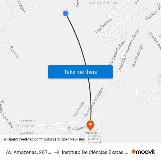 Av. Amazonas, 2071 | Ponto Final Do Satélite to Instituto De Ciências Exatas E Aplicadas (Icea) - Ufop Campus Jm map