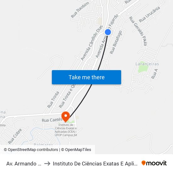 Av. Armando Fajardo, 1482 to Instituto De Ciências Exatas E Aplicadas (Icea) - Ufop Campus Jm map