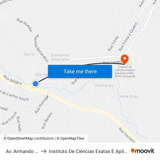 Av. Armando Fajardo, 4850 to Instituto De Ciências Exatas E Aplicadas (Icea) - Ufop Campus Jm map