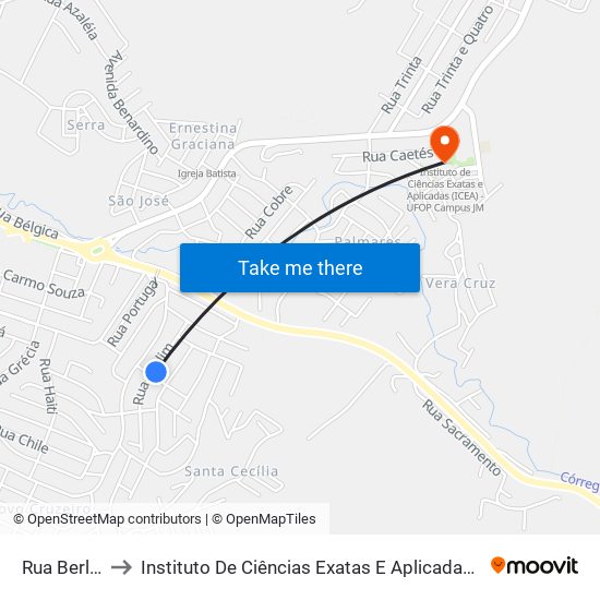 Rua Berlim, 219 to Instituto De Ciências Exatas E Aplicadas (Icea) - Ufop Campus Jm map