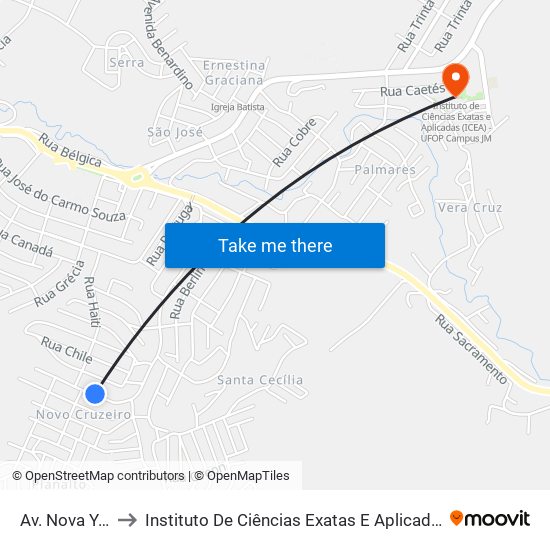 Av. Nova York, 1120 to Instituto De Ciências Exatas E Aplicadas (Icea) - Ufop Campus Jm map