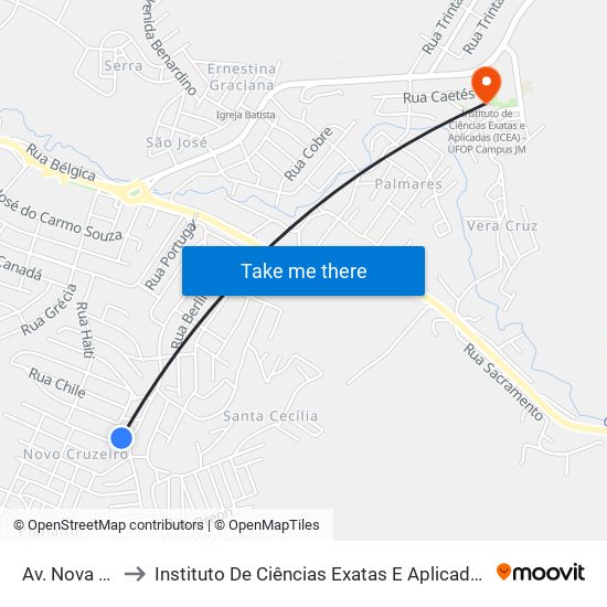 Av. Nova York, 978 to Instituto De Ciências Exatas E Aplicadas (Icea) - Ufop Campus Jm map