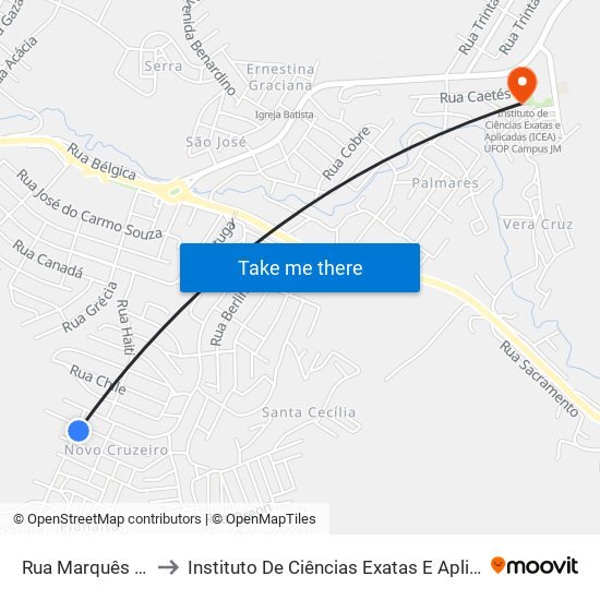 Rua Marquês De Maricá, 125 to Instituto De Ciências Exatas E Aplicadas (Icea) - Ufop Campus Jm map