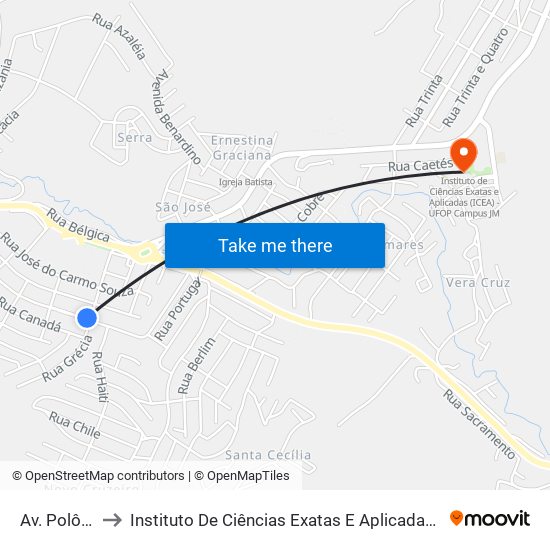 Av. Polônia, 230 to Instituto De Ciências Exatas E Aplicadas (Icea) - Ufop Campus Jm map