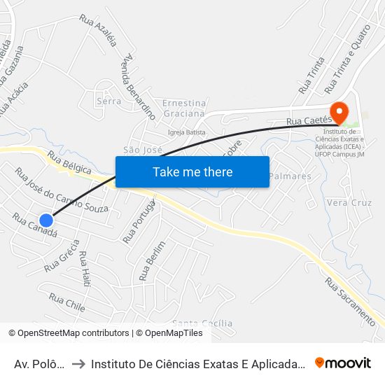 Av. Polônia, 447 to Instituto De Ciências Exatas E Aplicadas (Icea) - Ufop Campus Jm map