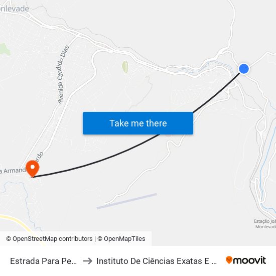 Estrada Para Pedreira, Oeste | Usina to Instituto De Ciências Exatas E Aplicadas (Icea) - Ufop Campus Jm map