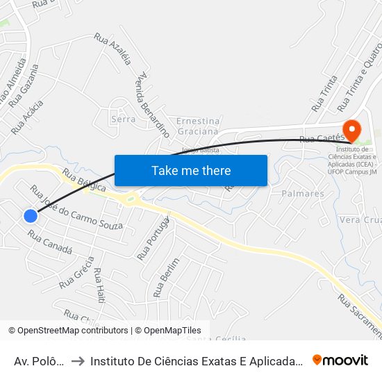 Av. Polônia, 610 to Instituto De Ciências Exatas E Aplicadas (Icea) - Ufop Campus Jm map