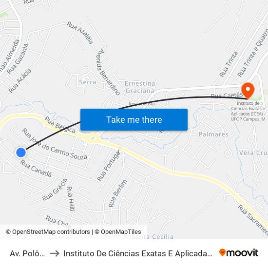 Av. Polônia, 649 to Instituto De Ciências Exatas E Aplicadas (Icea) - Ufop Campus Jm map