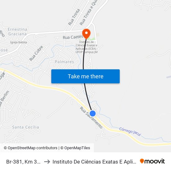 Br-381, Km 355,5 Sul | Abm to Instituto De Ciências Exatas E Aplicadas (Icea) - Ufop Campus Jm map