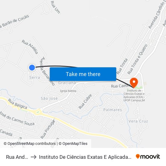 Rua Andes, 284 to Instituto De Ciências Exatas E Aplicadas (Icea) - Ufop Campus Jm map