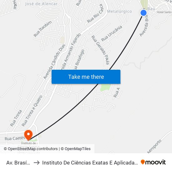 Av. Brasília, 1580 to Instituto De Ciências Exatas E Aplicadas (Icea) - Ufop Campus Jm map