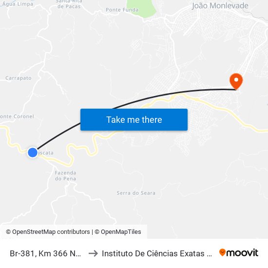 Br-381, Km 366 Norte | Recanto Da Cascata to Instituto De Ciências Exatas E Aplicadas (Icea) - Ufop Campus Jm map